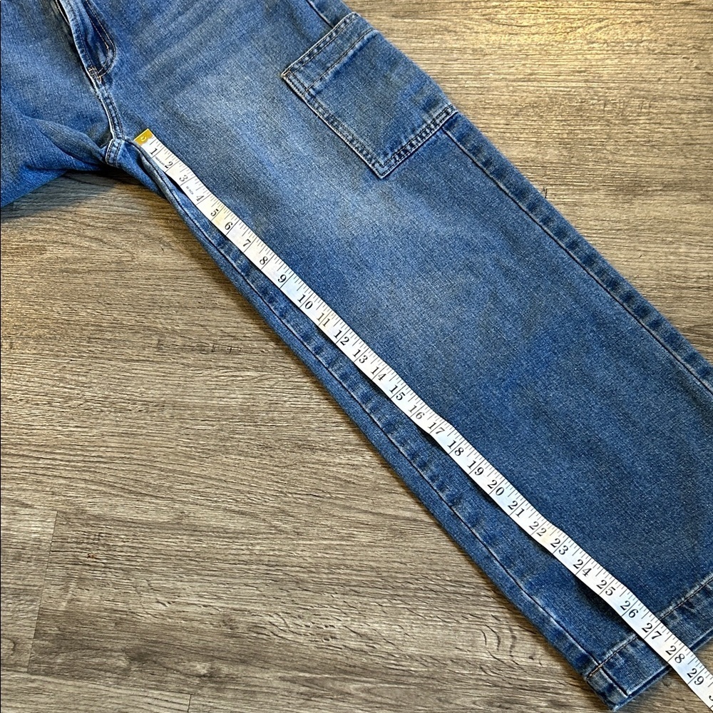 Y2K Wide Leg Cargo Jeans High Rise Blue Baggy Streetwear Size 6 - Picture 3 of 5